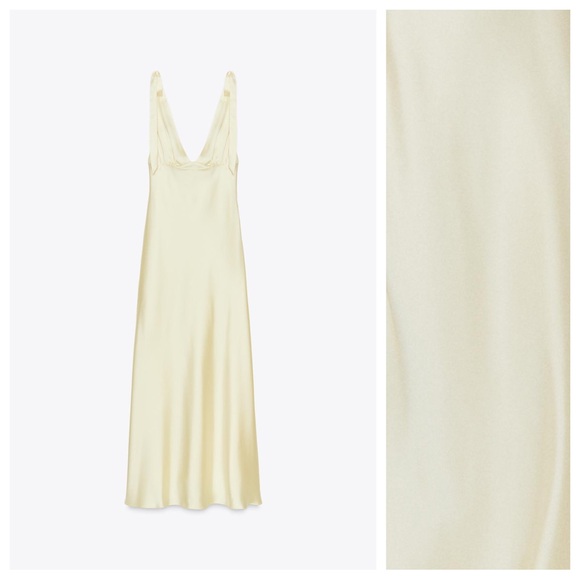 NWT Zara Light Yellow  Satin Effect Midi Dress with Bows. Size S. - Picture 5 of 10